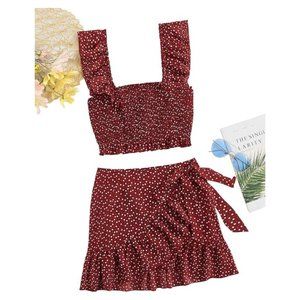 Women's Two Piece Set: Ruffle Trim Cami and Wrap Skirt